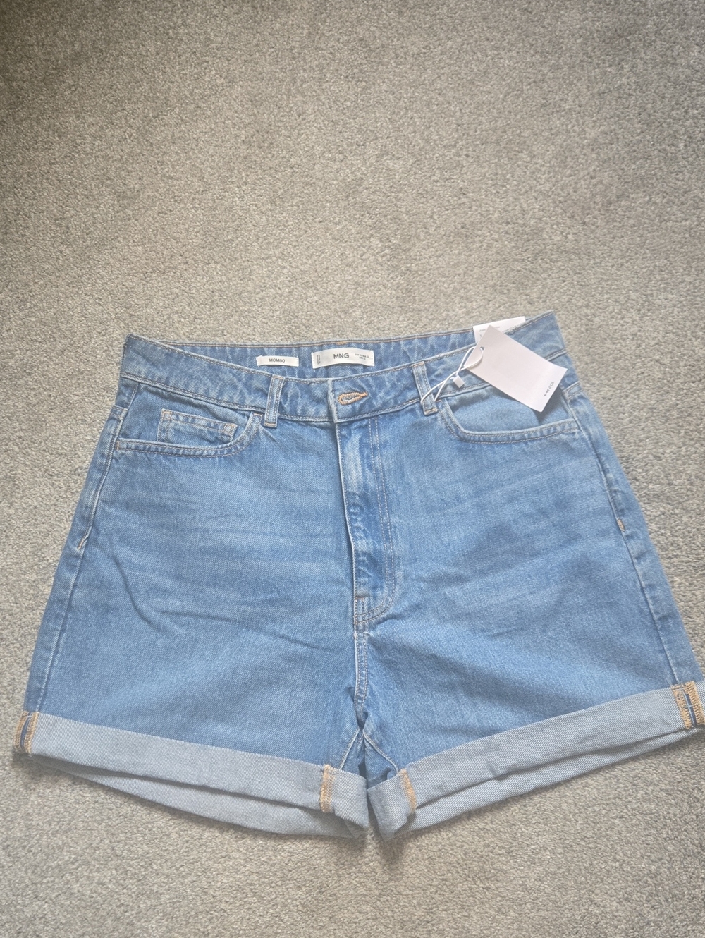 Mango Light Blue High-Rise Rolled-Hem Denim Shorts